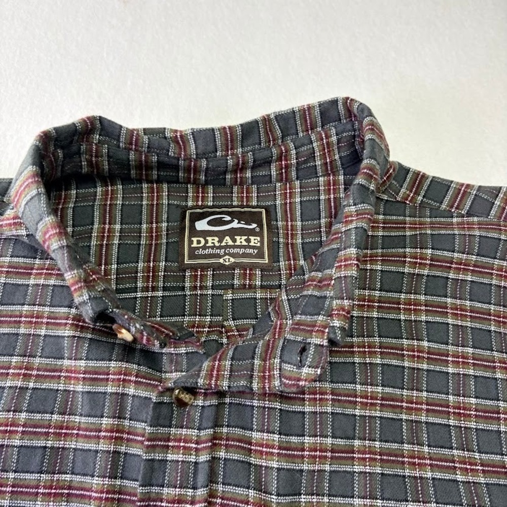 Drake Waterfowl Plaid Shirt Mens XL Green Zip Pocket Button Down - Picture 5 of 7
